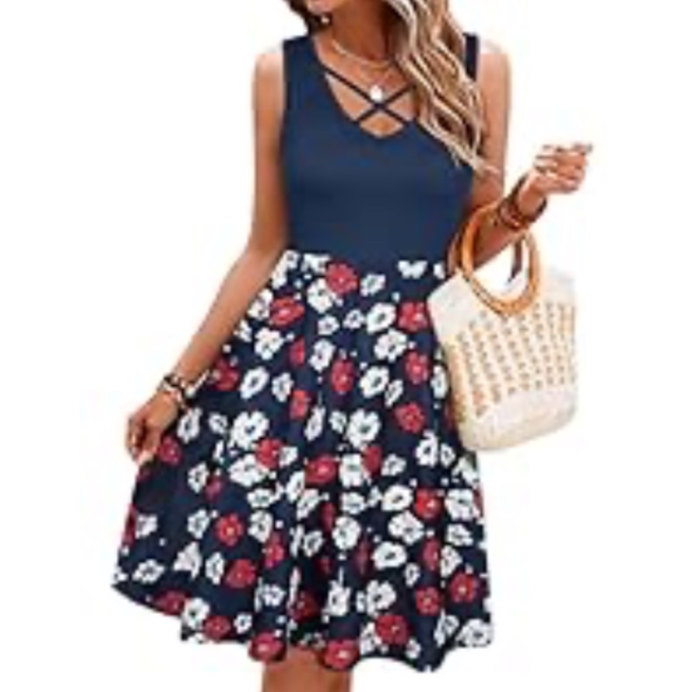 Criss-Cross Tank Dress - Floral Print